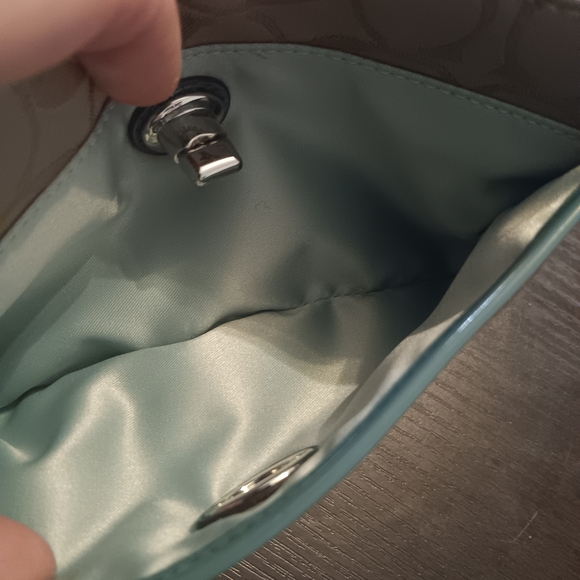 Coach Gray and Teal Wristlet Or Clutch - Picture 4 of 12